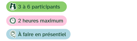 3 à 6 participants, 2 heures maximum, A faire en présentiel